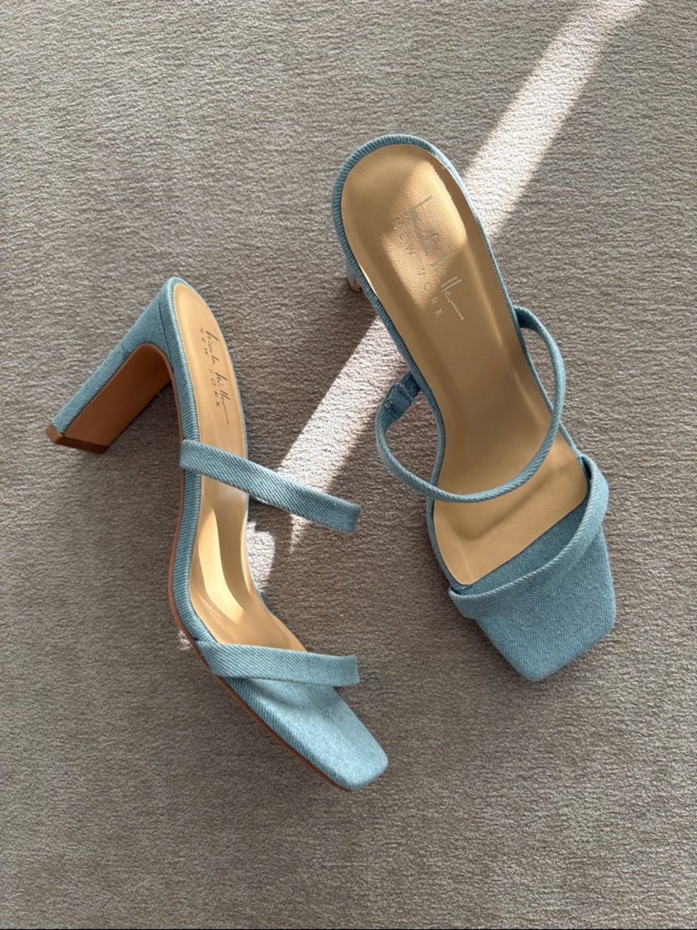 Nicole Miller NY Light Blue Denim Square Toe Block Heel Sandals